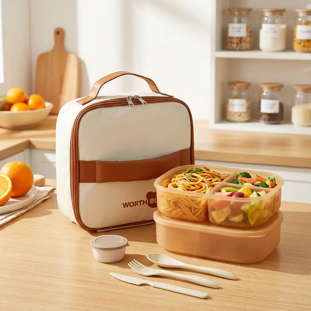 Food Storage With Dividers - กล่องเบนโตะพลาสติกแบบถอดแยกได้ ใช้กับไมโครเวฟได้ แบ่งเป็น 3 ช่อง สำหรับเก็บอาหาร