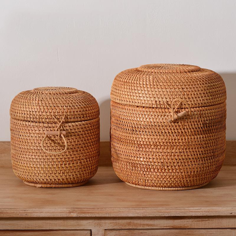 Food Storage With Dividers - กล่องเก็บชาหวายสานมือพร้อมฝาปิดถุงชา Puer แคดดี้กระป๋องใส่อาหารภาชนะบรรจุอาหารกังฟูทีเซ็ต