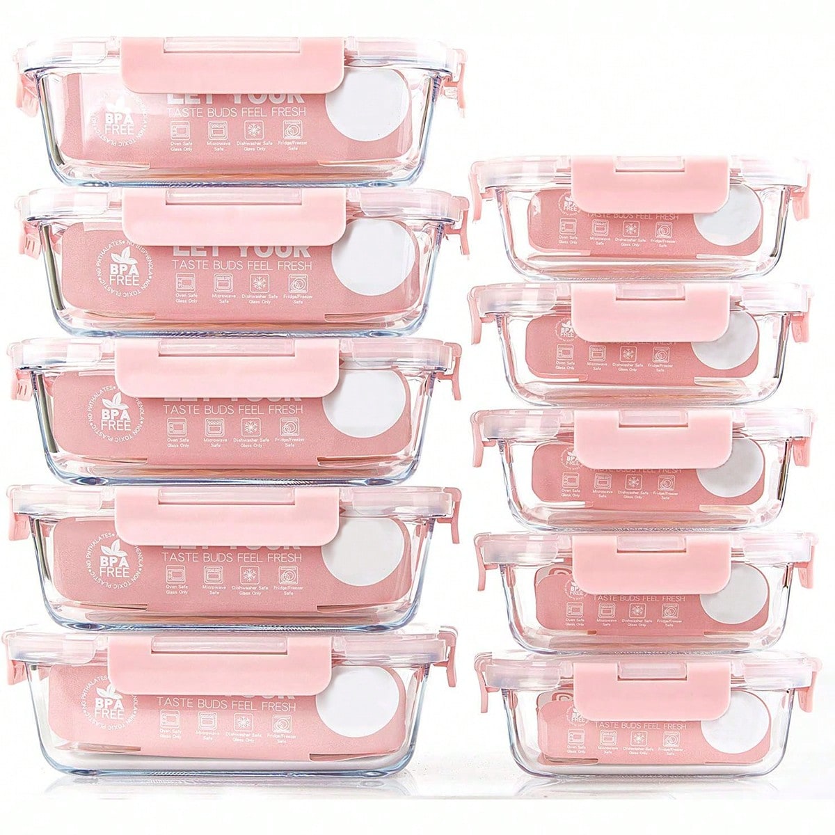 Food Storage Meals - ชุดกล่องแก้วสำหรับเตรียมอาหาร 10 ชิ้น, กล่องเก็บอาหารพร้อมฝาปิดที่ปิดสนิท, กล่องอาหารกลางวันแก้ว, ใช้ได้กับไมโครเวฟ,