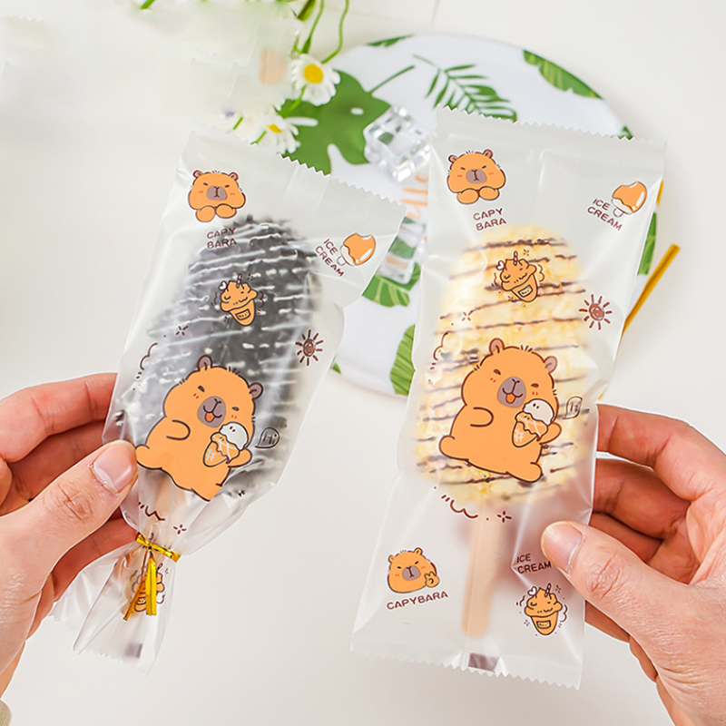 Food Storage Bag - ~100 ชิ้น ถุงไอศกรีมลายการ์ตูนน่ารัก เกรดอาหาร ถุงพลาสติกใช้แล้วทิ้ง สำหรับปิดผนึกไอศกรีมแท่ง