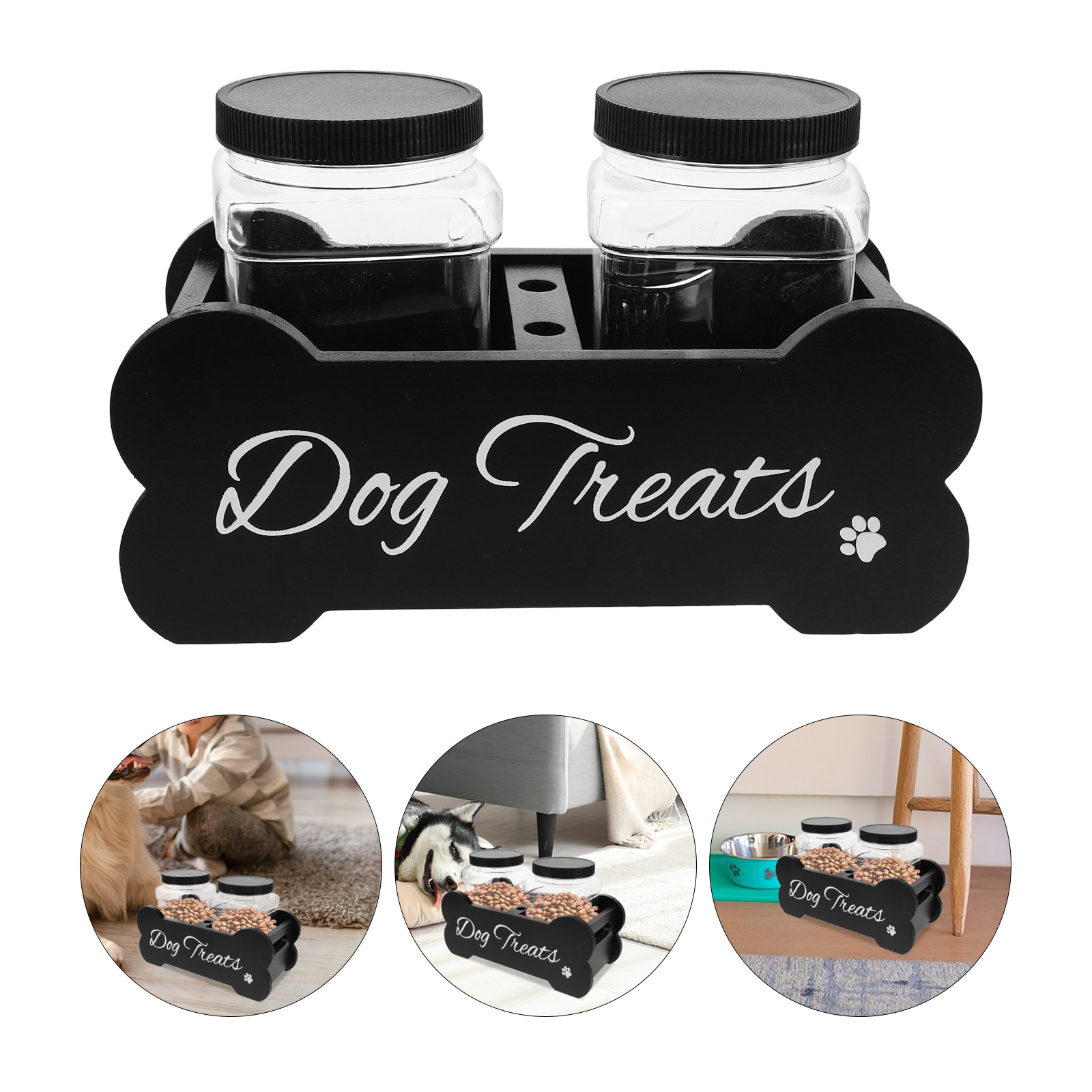Food Storage With Dividers - 1 ชุด กล่องใส่ขนมสุนัขไม้ดีไซน์หรู มีช่องแบ่ง ช่วยรักษาความสดใหม่ สำหรับเก็บอาหารสัตว์เลี้ยง